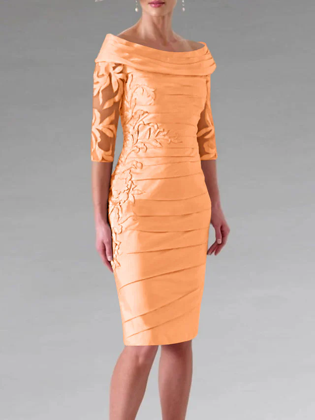 Sheath/Column Scoop Half Sleeves Knee-Length Mother of the Bride Dresses with Appliques Ruching - Image 38