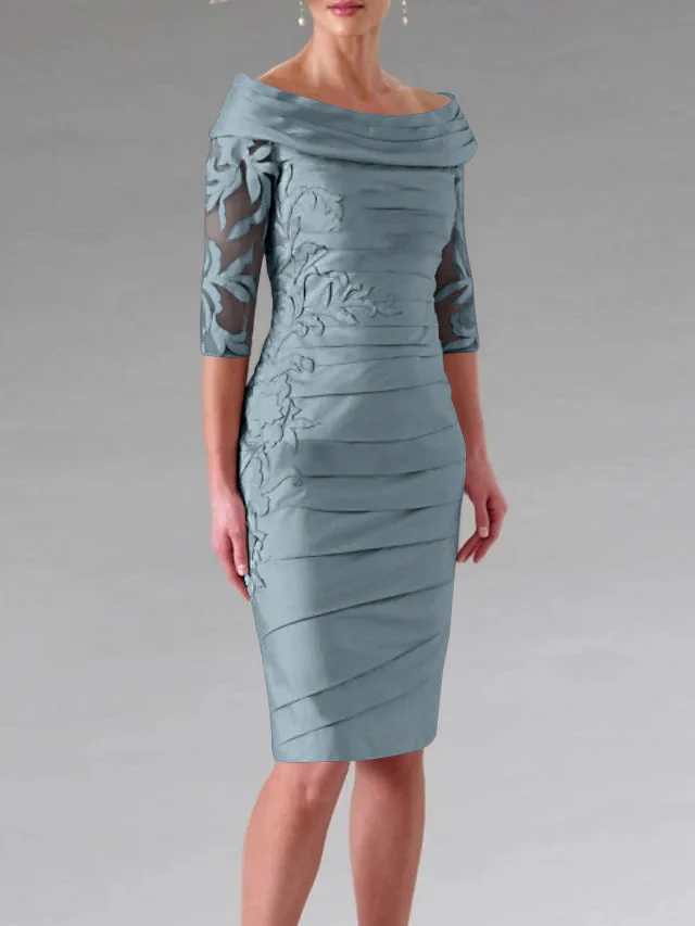 Sheath/Column Scoop Half Sleeves Knee-Length Mother of the Bride Dresses with Appliques Ruching - Image 8
