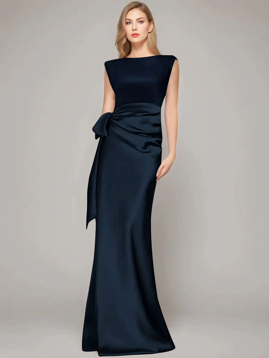 Sheath/Column Scoop Sleeveless Floor-Length Mother of the Bride Dresses with Bow & Shoulder Pad - Image 12