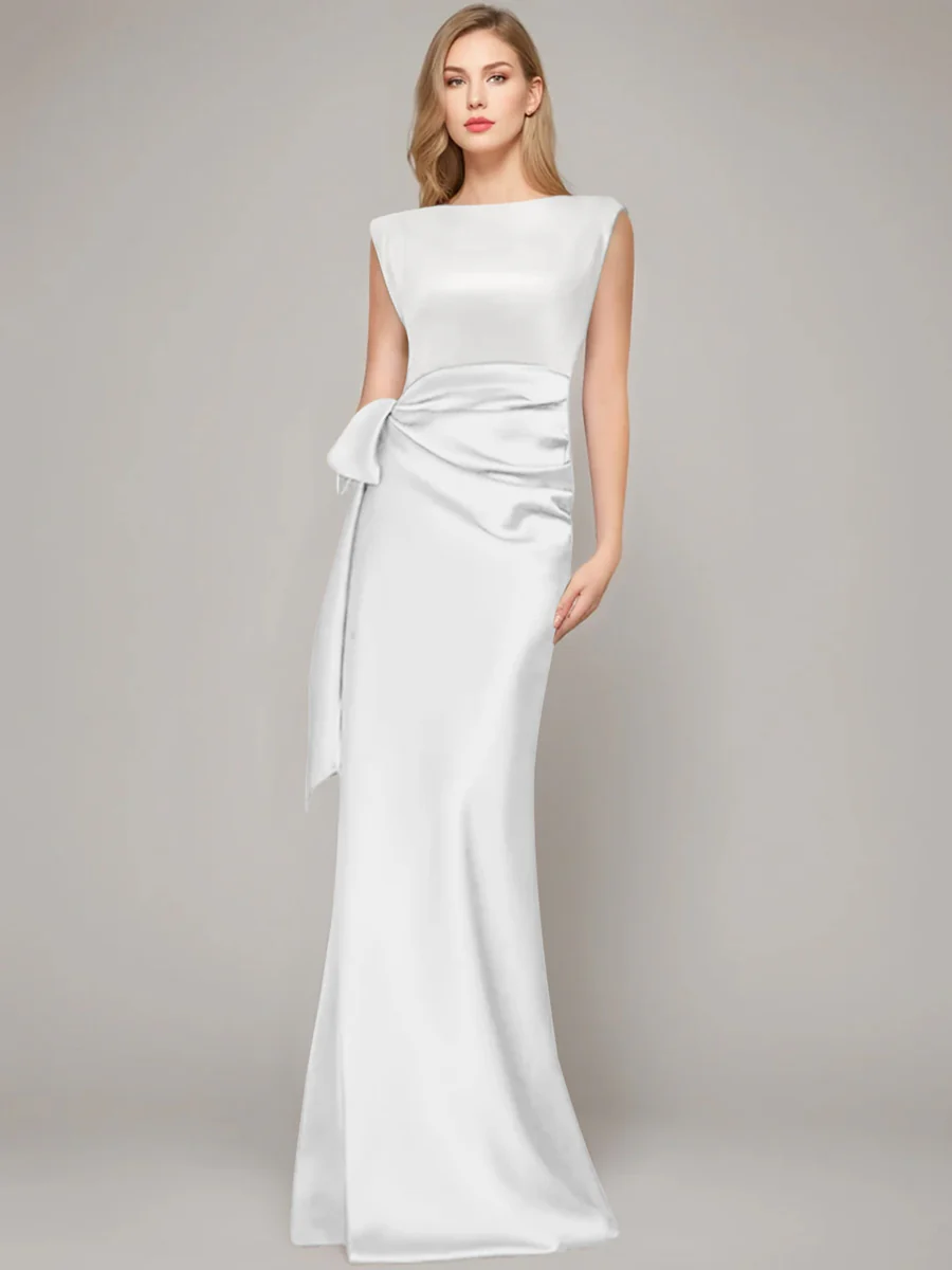 Sheath/Column Scoop Sleeveless Floor-Length Mother of the Bride Dresses with Bow & Shoulder Pad - Image 21