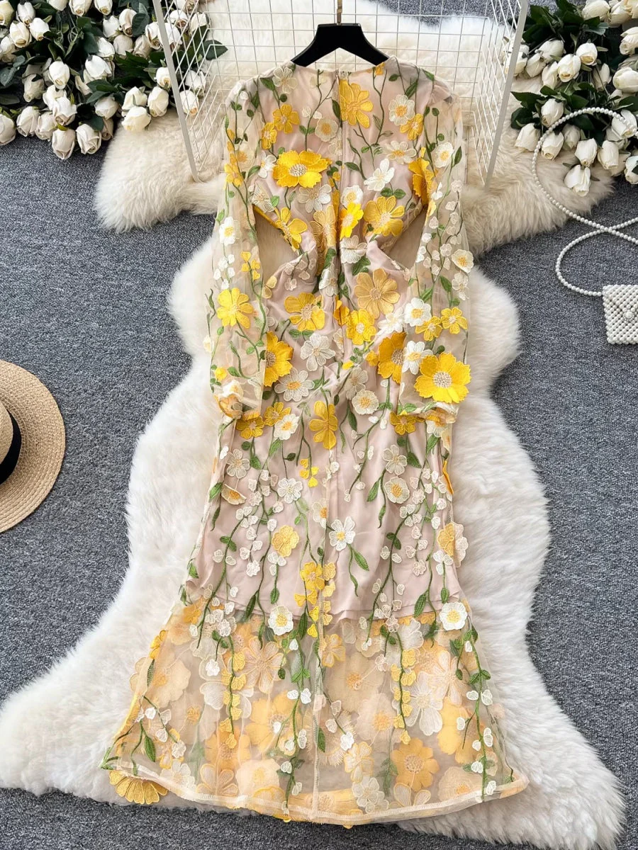 Sheath/Column Scoop Wedding Guest Dresses Lace Embroidery Ankle-Length Long Sleeves Floral - Image 3