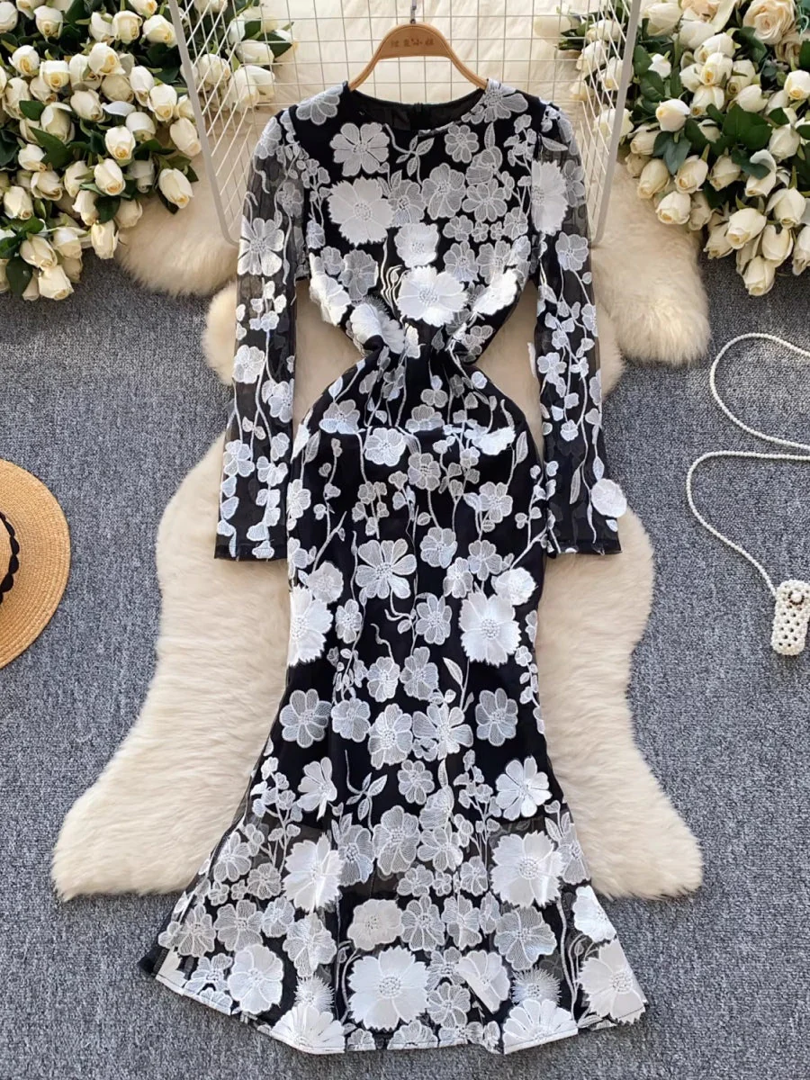 Sheath/Column Scoop Wedding Guest Dresses Lace Embroidery Ankle-Length Long Sleeves Floral - Image 5