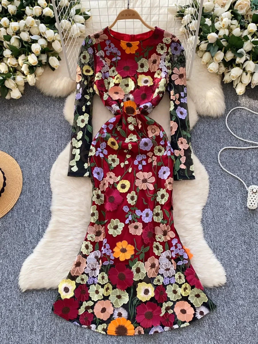 Sheath/Column Scoop Wedding Guest Dresses Lace Embroidery Ankle-Length Long Sleeves Floral - Image 7
