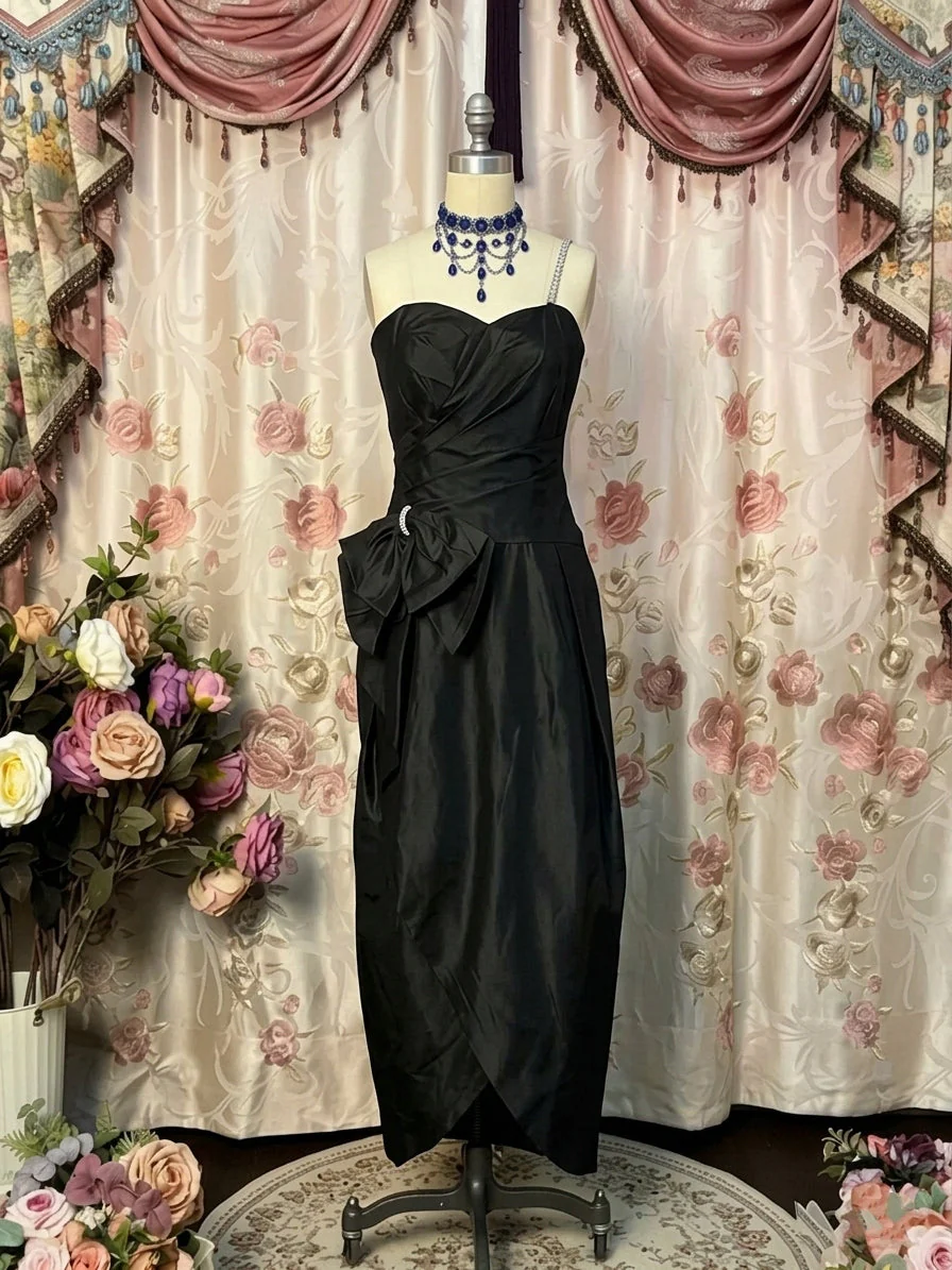 Sheath/Column Single Strap Taffeta Prom Dresses Vintage 80s Iridescent Dress Sleeveless Ankle-Length Bowknot - Image 3