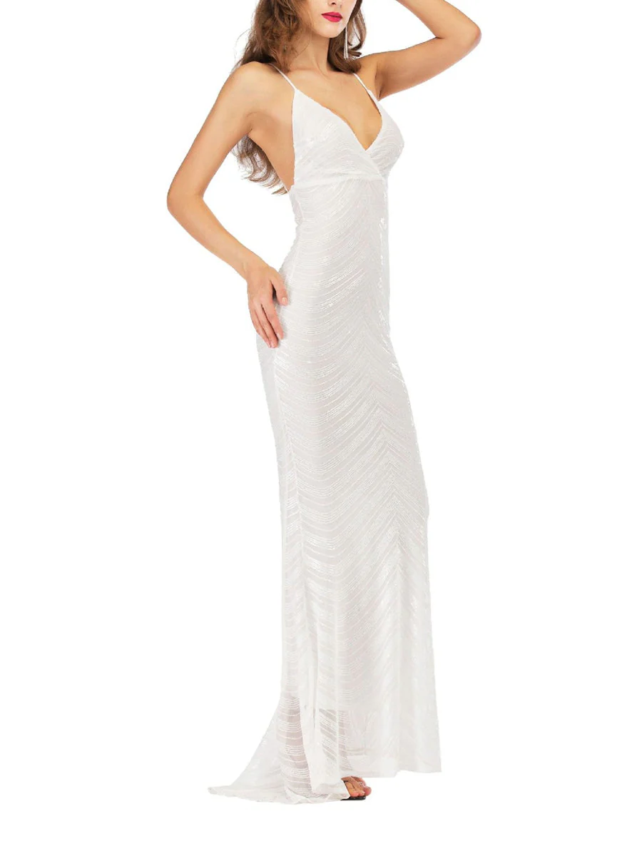 Sheath/Column Spaghetti Straps Floor-Length Retro Prom Dresses with Stripe & Opened Back - Image 2