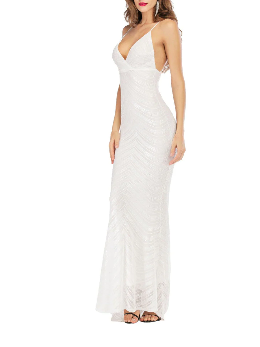 Sheath/Column Spaghetti Straps Floor-Length Retro Prom Dresses with Stripe & Opened Back - Image 3