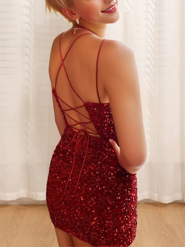 Sheath/Column Spaghetti Straps Sleeveless Short/Mini Party Dance Cocktail Homecoming Dress - Image 2