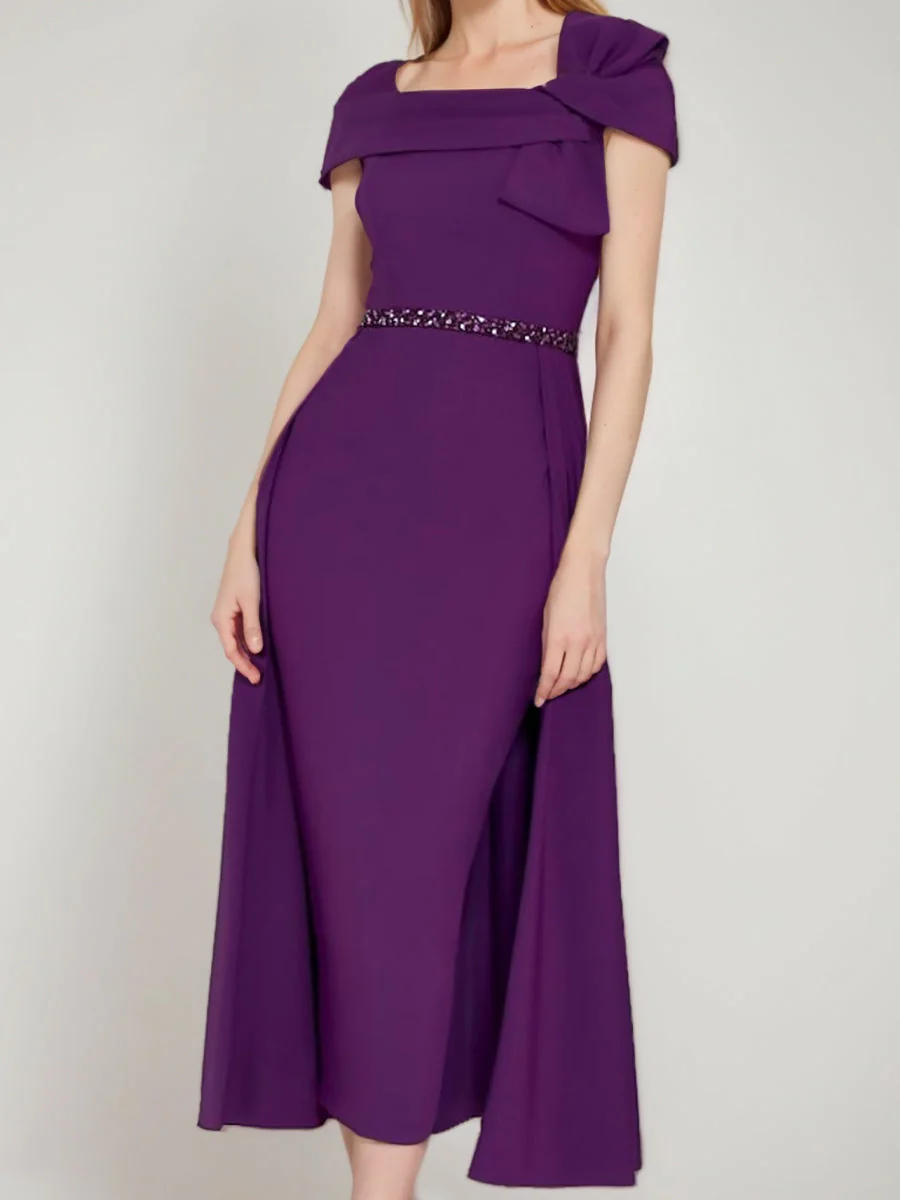Sheath/Column Square Neck Formal Mother of the Bride & Groom Dresses with Bow & Belt - Image 3