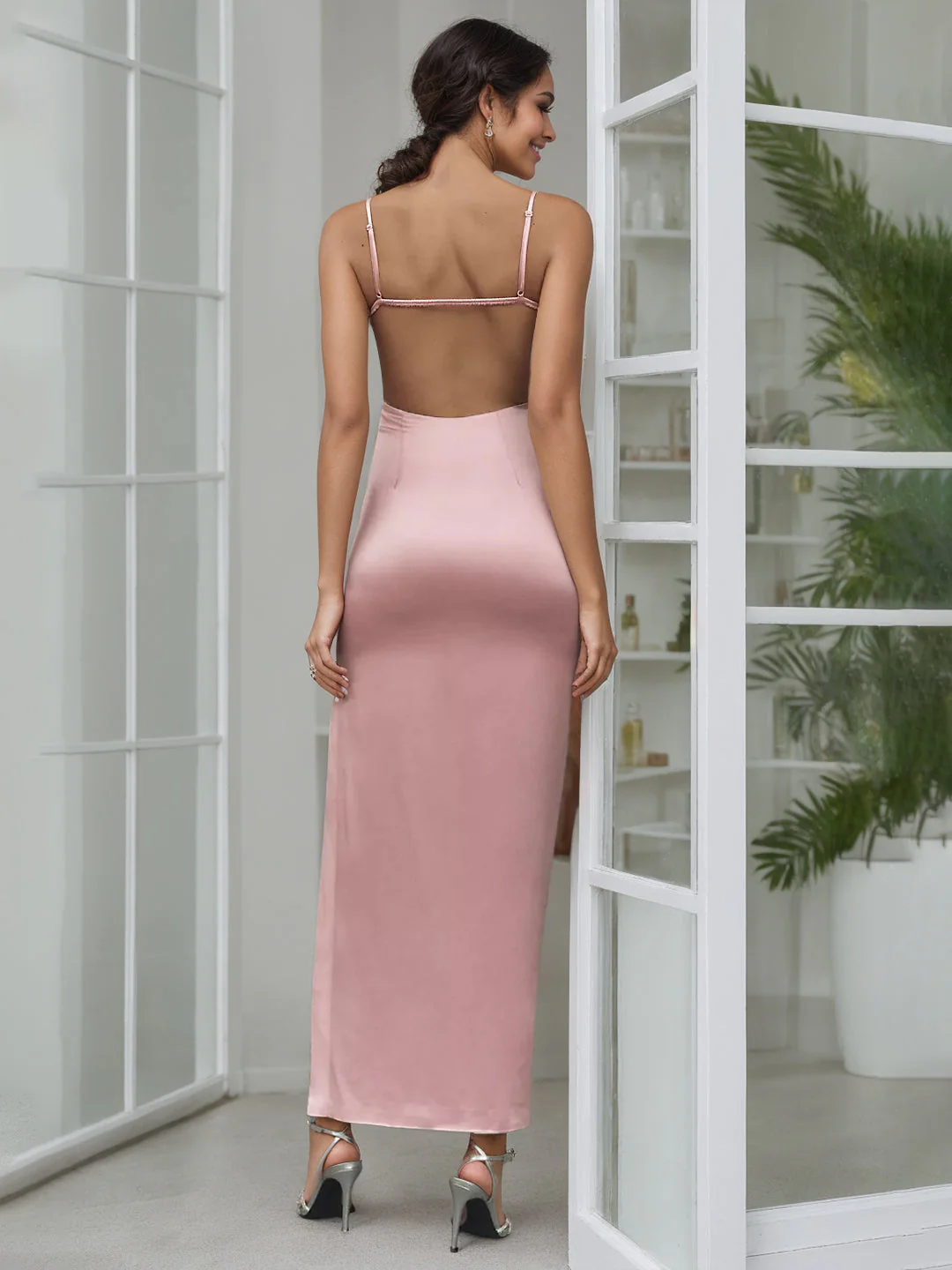 Sheath/Column Square Neck Sleeveless Ankle Length Wedding Guest Dresses with Bow - Image 2