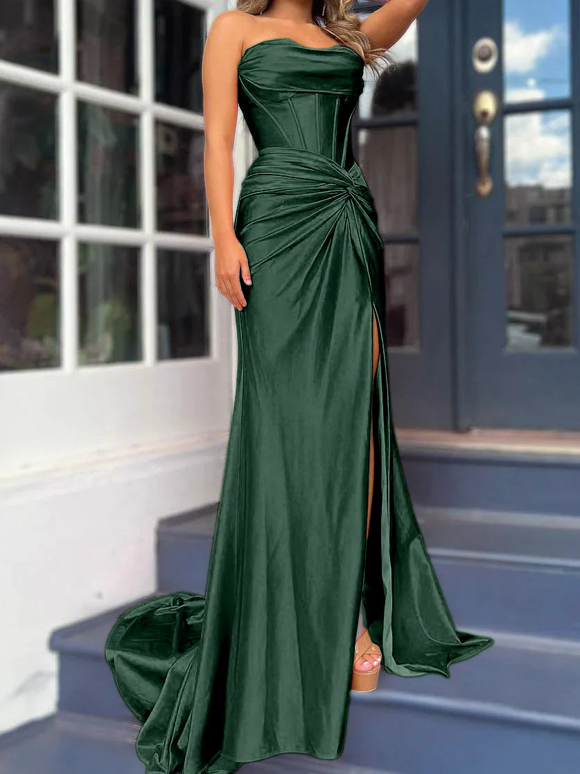 Sheath/Column Strapless Floor-length Long Dresses With Split Side - Image 14