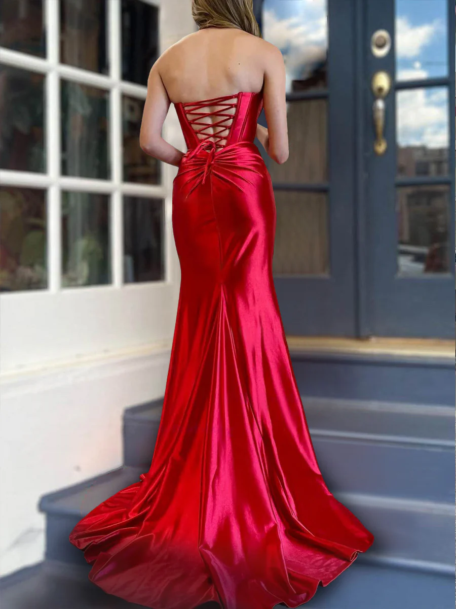 Sheath/Column Strapless Floor-length Long Dresses With Split Side - Image 2