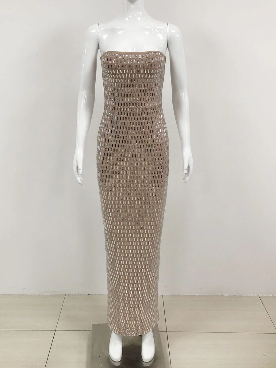 Sheath/Column Strapless Sleeveless Luxurious Long Prom Dresses with Rhinestone - Image 3