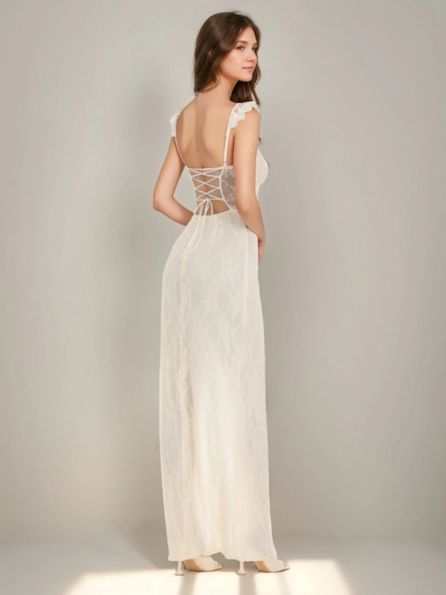 Sheath/Column Sweetheart Lace Prom Dresses with Lace-up & High Side Slit - Image 2