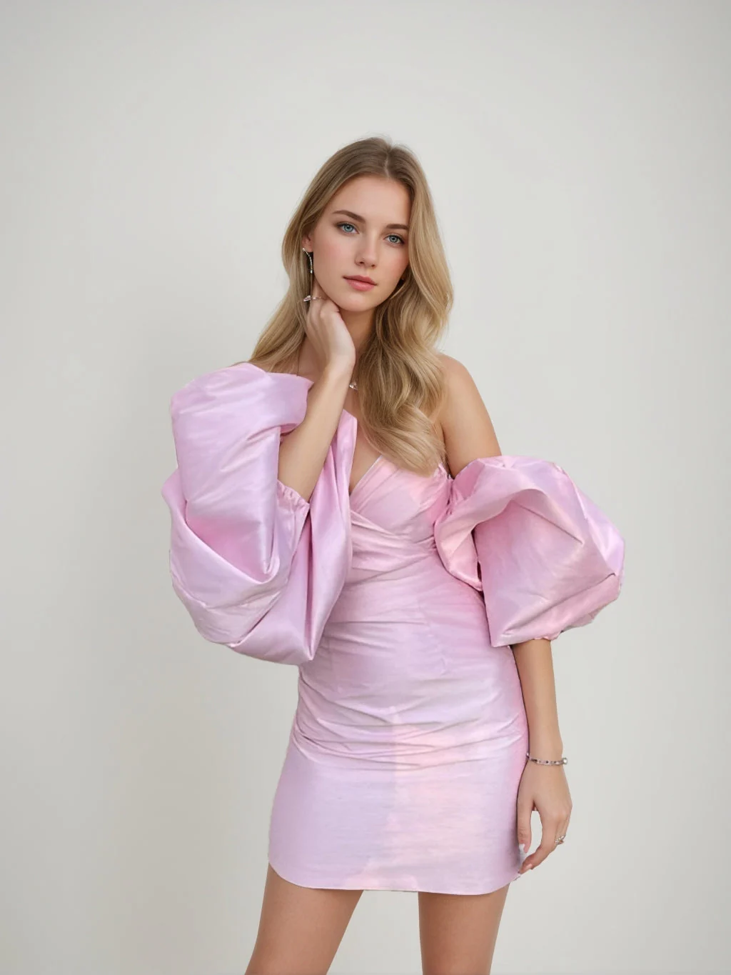 Sheath/Column Sweetheart Puff Sleeves Ruched Short/Mini Homecoming Dresses - Image 3