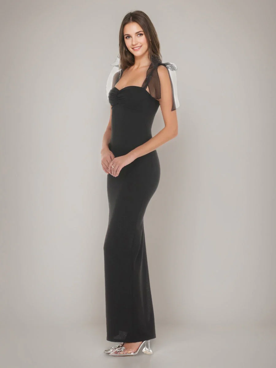 Sheath/Column Sweetheart Ruched Prom Dresses with Bowknot Straps & Slit - Image 3