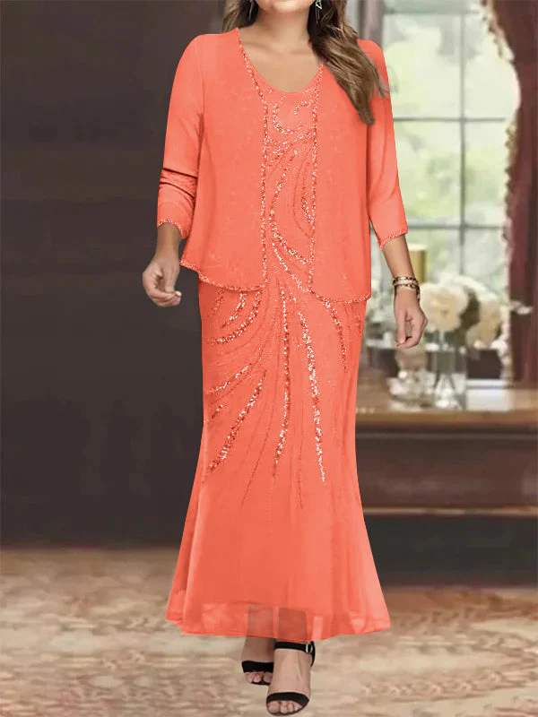 Sheath/Column V-Neck Ankle-Length Plus Size Mother of the Bride Dresses with Jacket & Sequins - Image 46