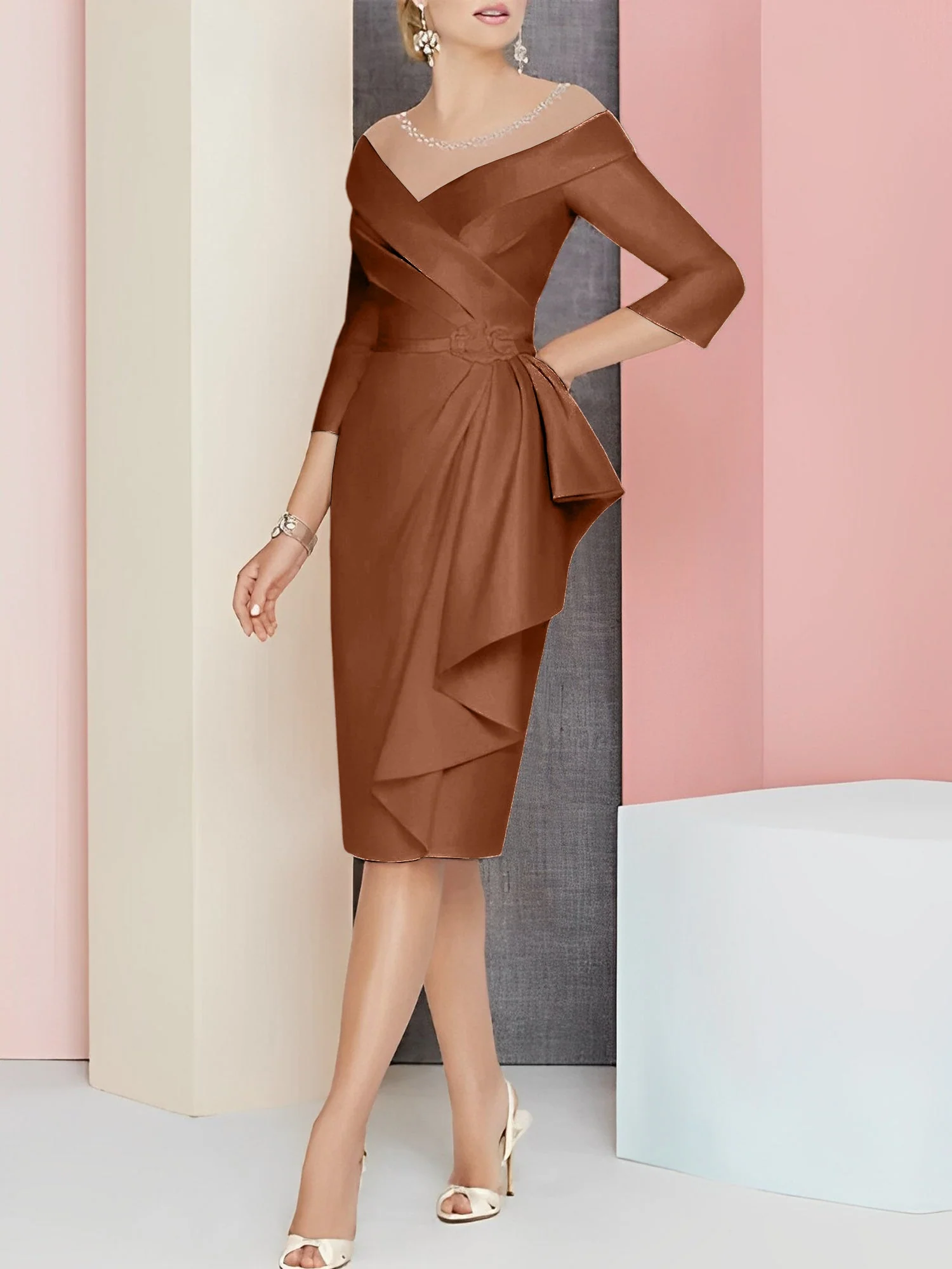 Sheath/Column V-Neck Knee-Length Mother of the Bride Dresses - Image 13