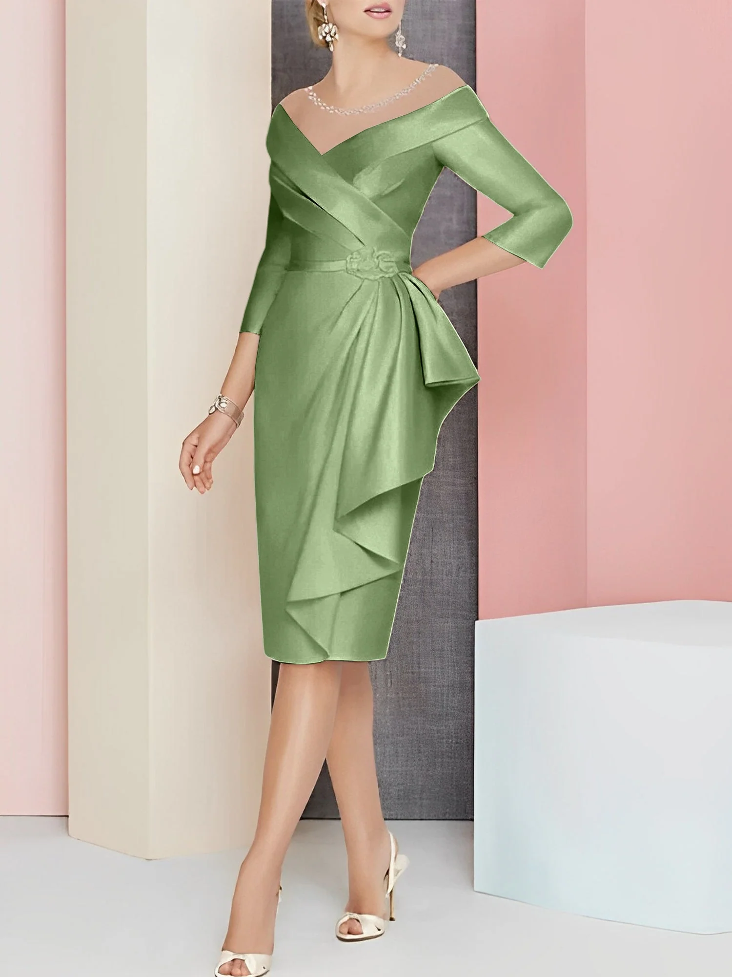 Sheath/Column V-Neck Knee-Length Mother of the Bride Dresses - Image 19