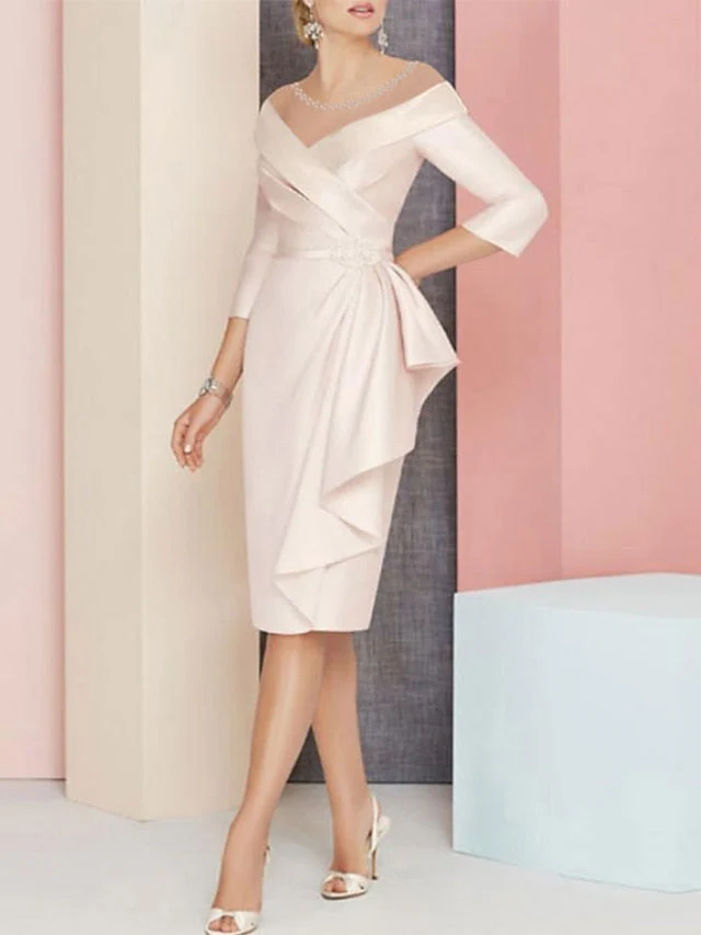 Sheath/Column V-Neck Knee-Length Mother of the Bride Dresses - Image 3