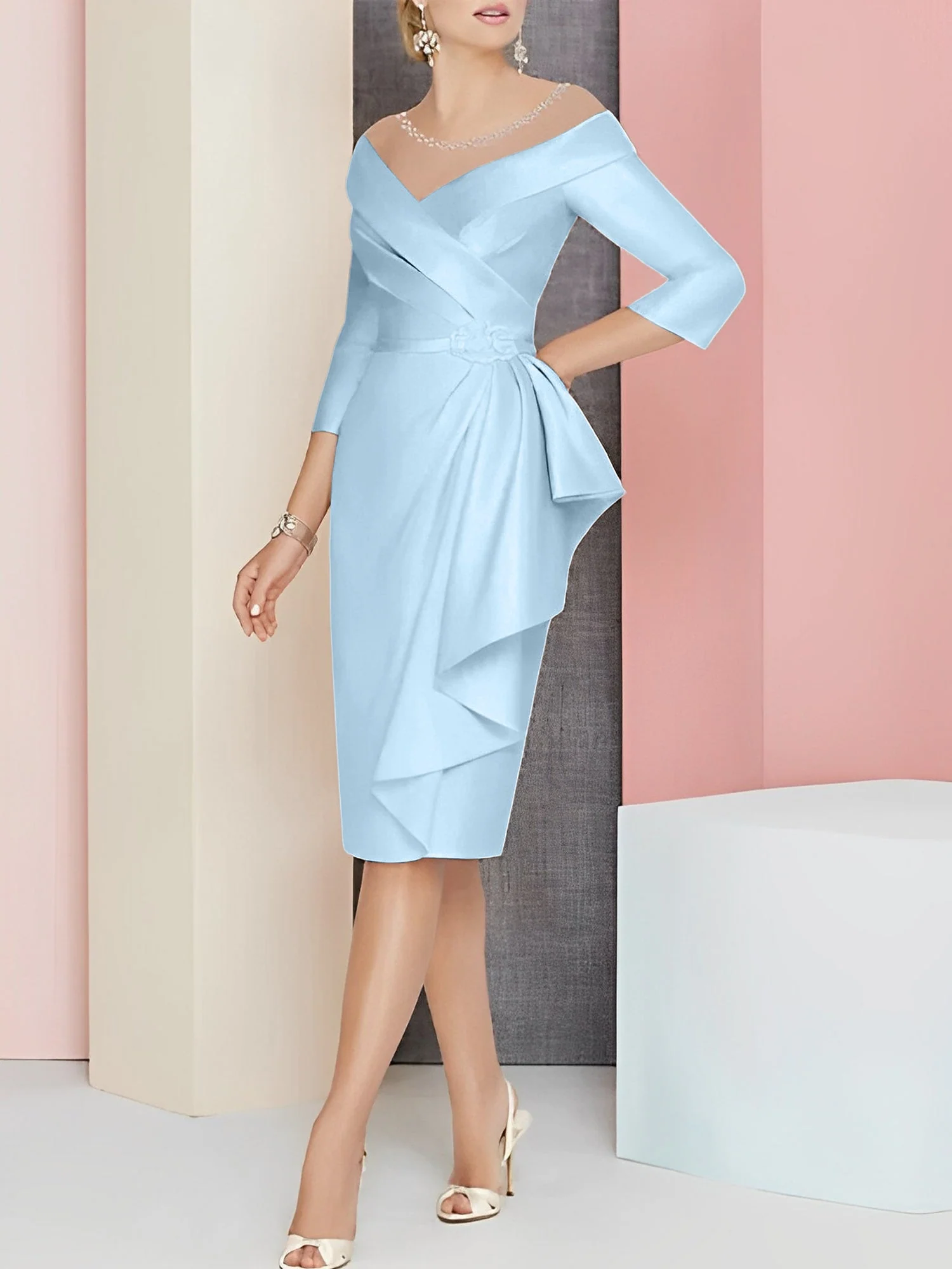 Sheath/Column V-Neck Knee-Length Mother of the Bride Dresses - Image 62