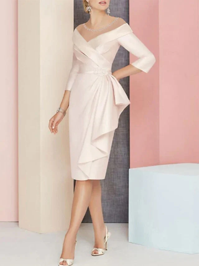 Sheath/Column V-Neck Knee-Length Mother of the Bride Dresses - Image 7
