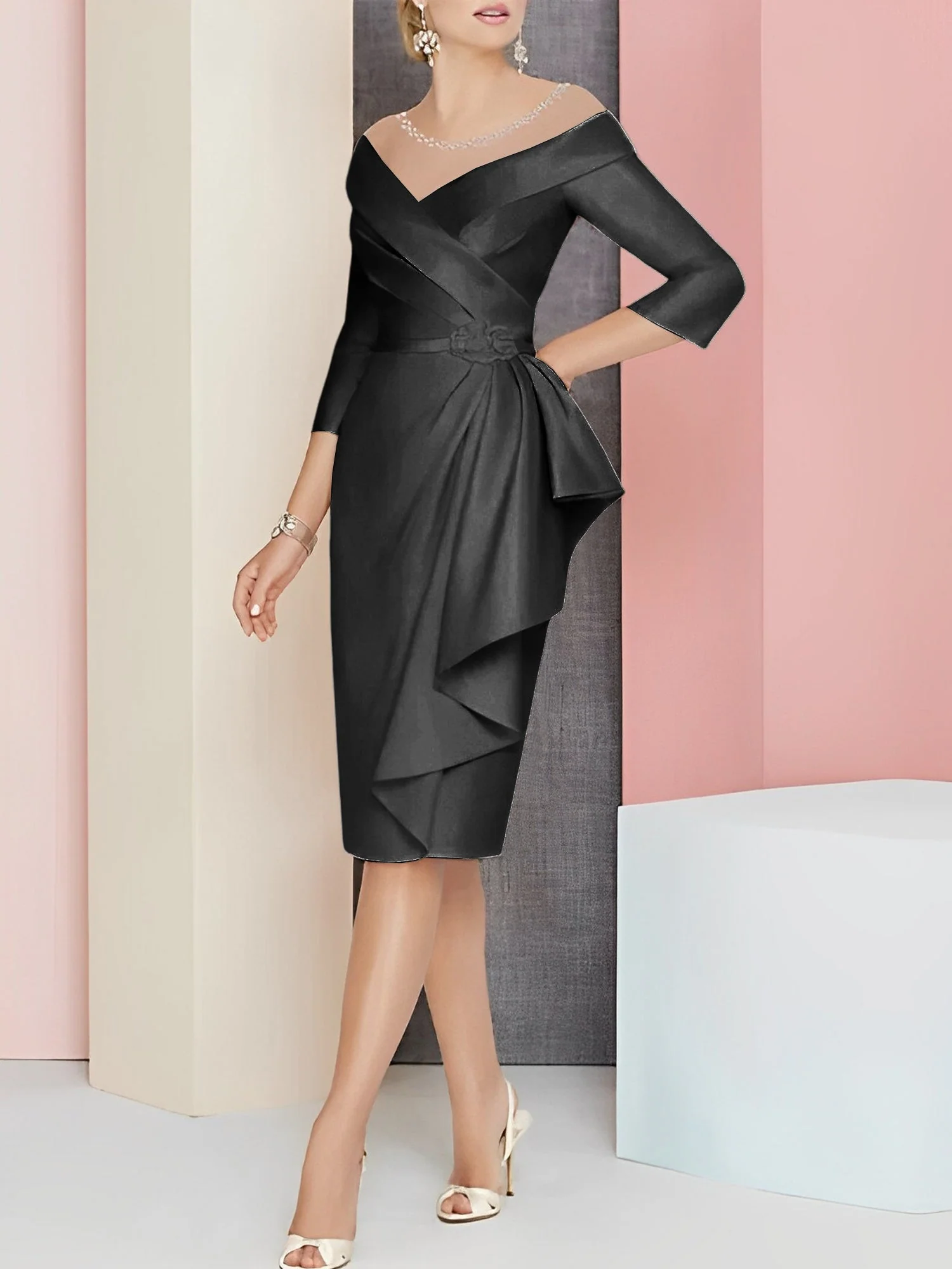 Sheath/Column V-Neck Knee-Length Mother of the Bride Dresses - Image 9