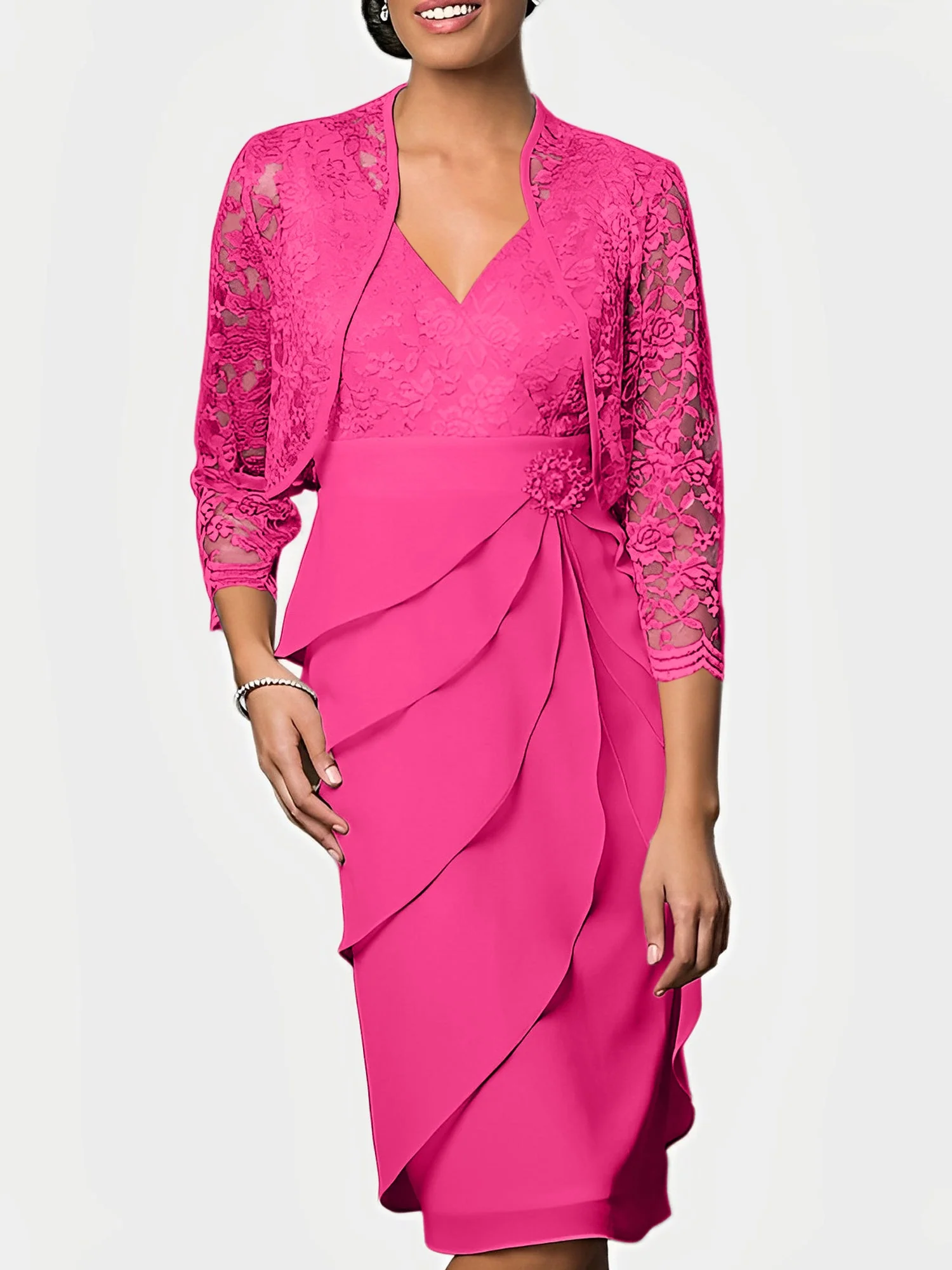 Sheath/Column V-Neck Knee-Length Mother of the Bride Dresses - Image 24