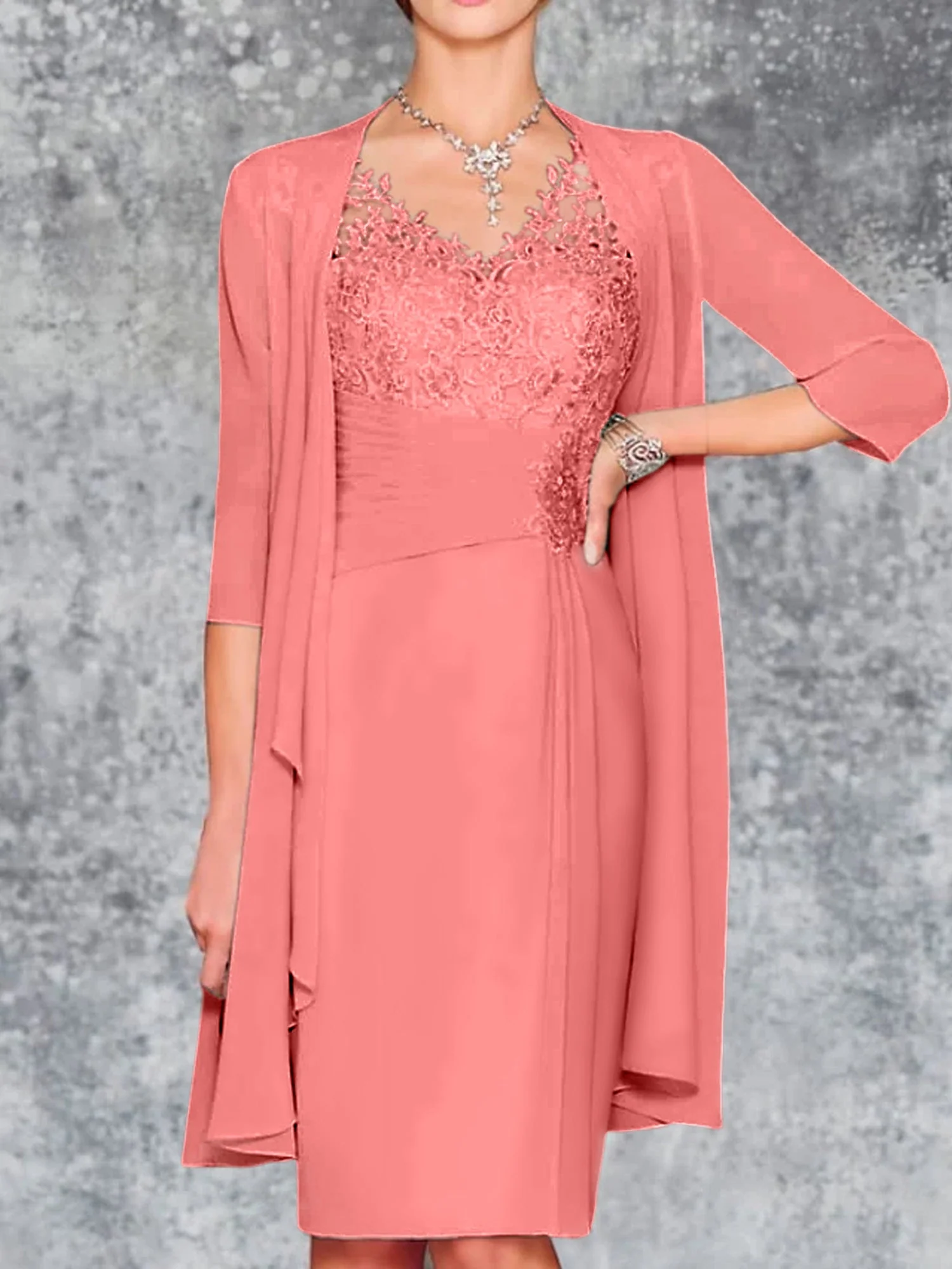 Sheath/Column V-Neck Knee-Length Mother of the Bride Dresses - Image 12