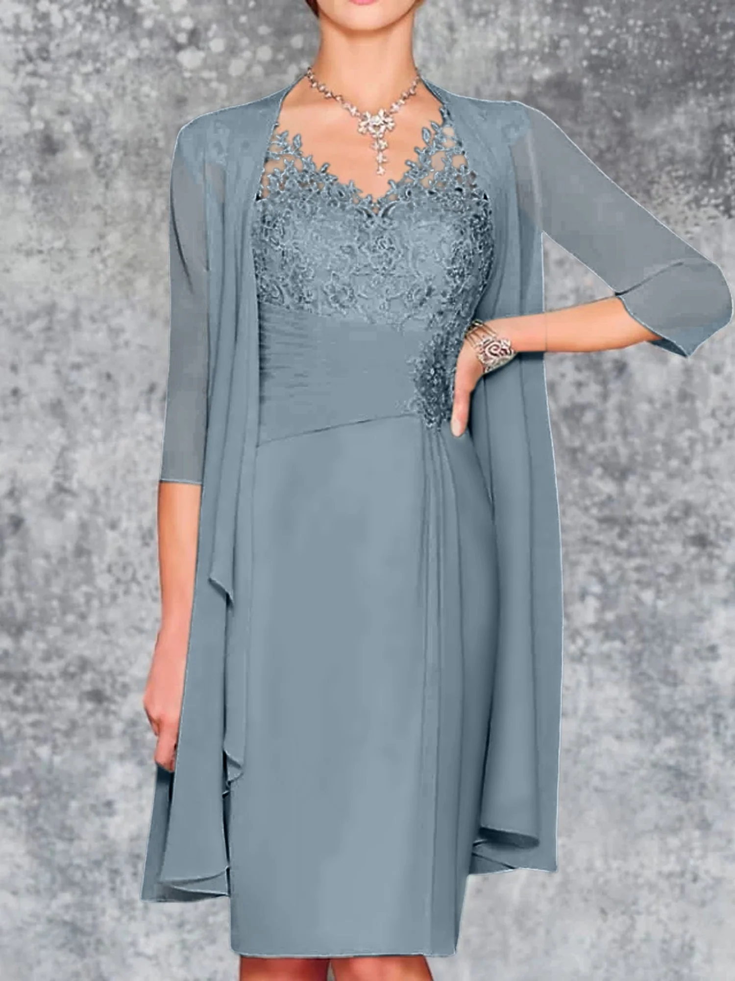 Sheath/Column V-Neck Knee-Length Mother of the Bride Dresses - Image 15