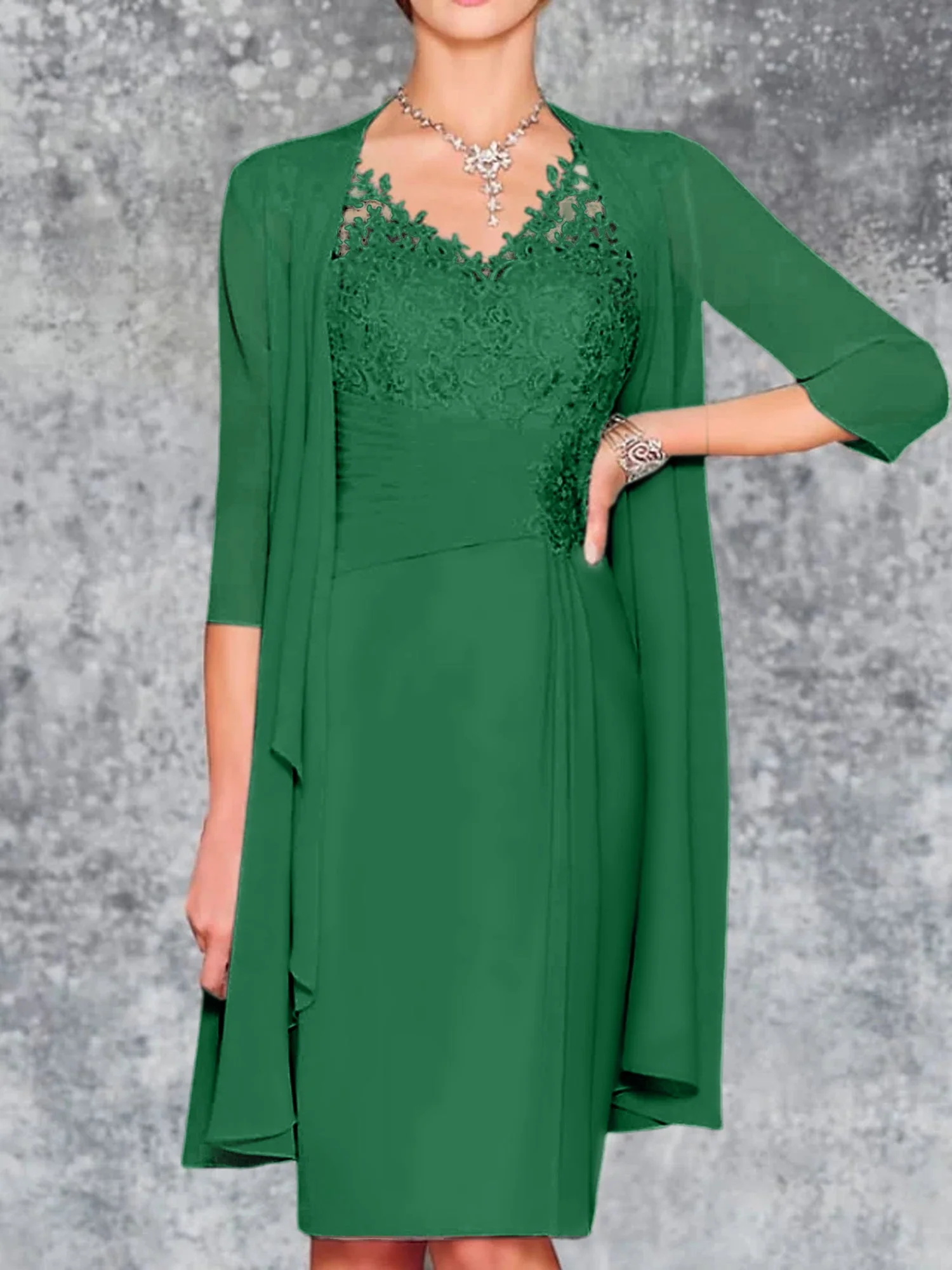 Sheath/Column V-Neck Knee-Length Mother of the Bride Dresses - Image 20