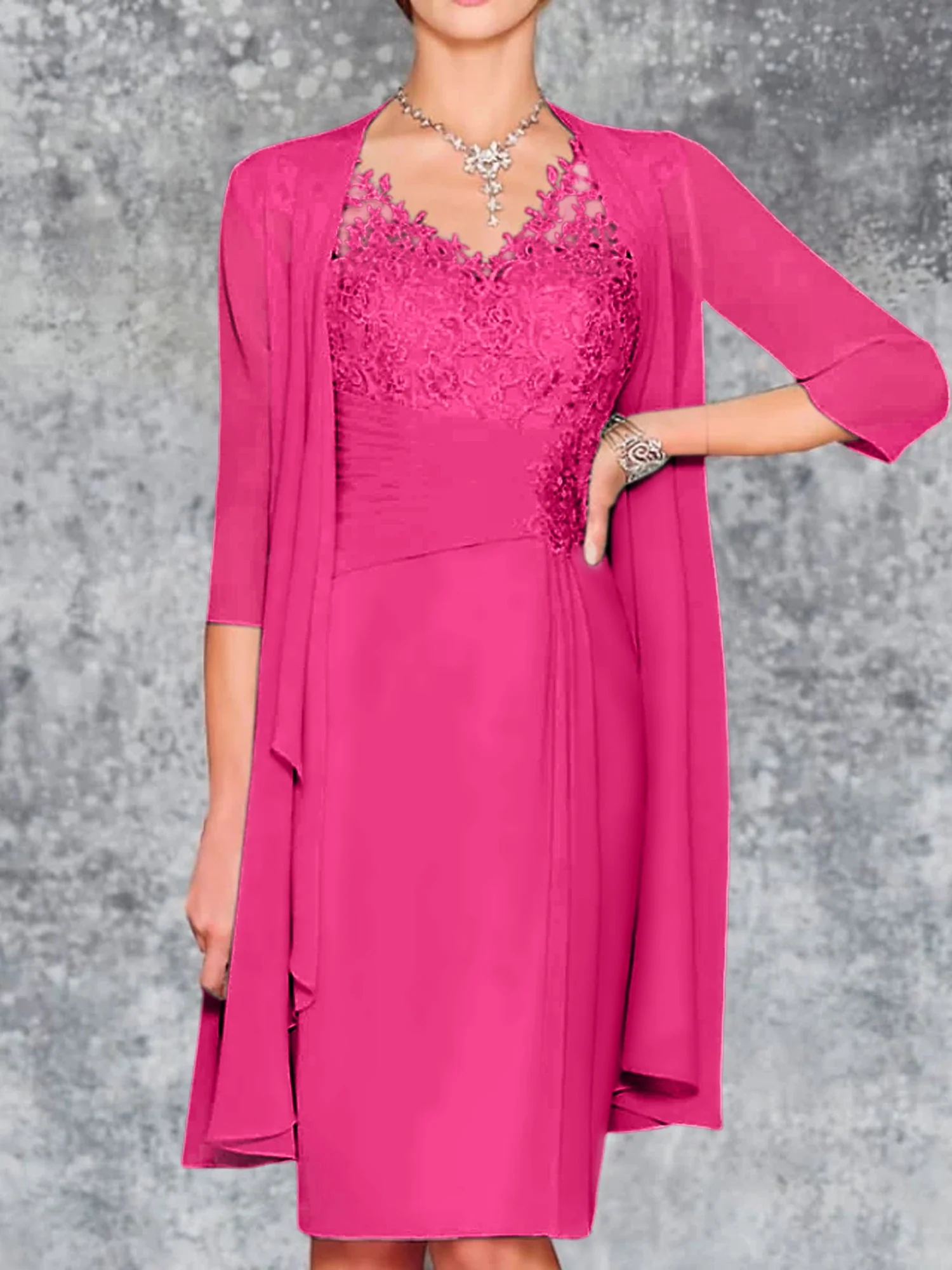 Sheath/Column V-Neck Knee-Length Mother of the Bride Dresses - Image 23