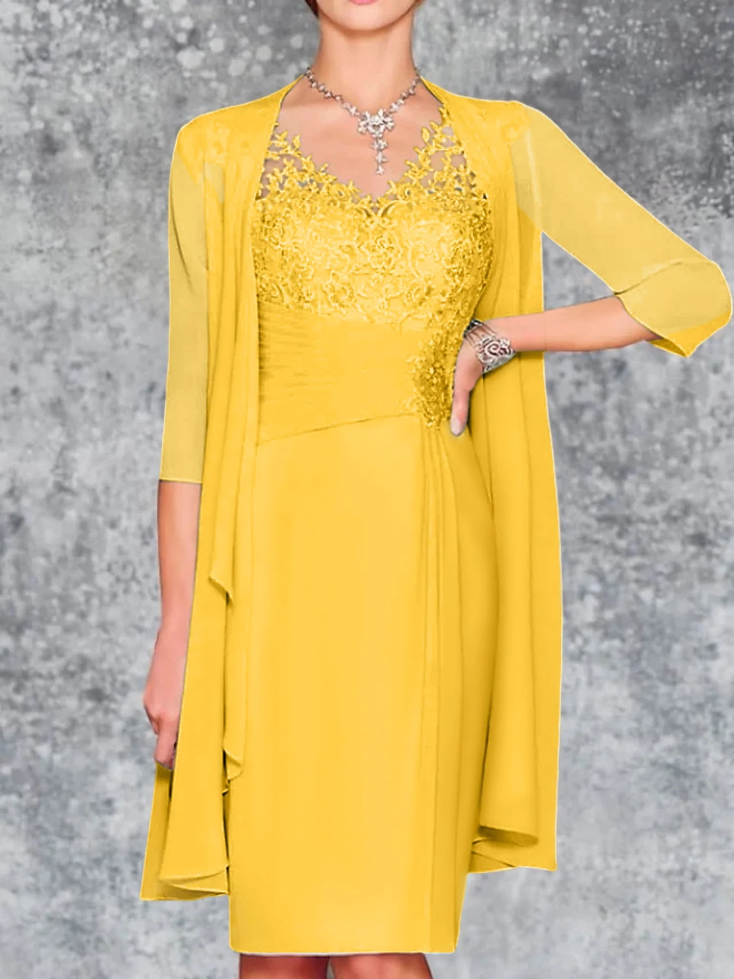 Sheath/Column V-Neck Knee-Length Mother of the Bride Dresses - Image 24