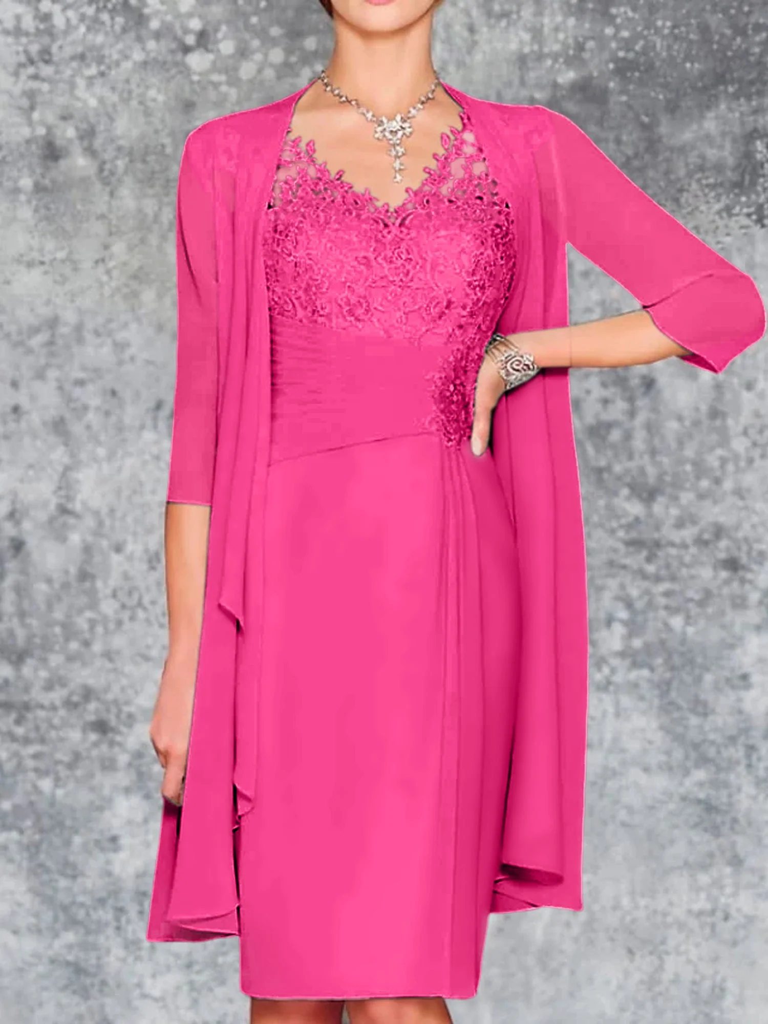 Sheath/Column V-Neck Knee-Length Mother of the Bride Dresses - Image 28