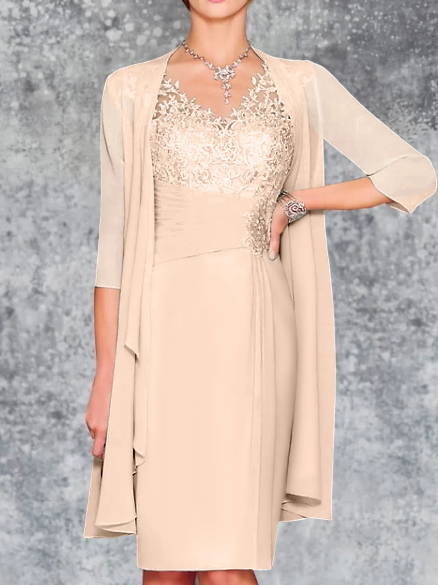Sheath/Column V-Neck Knee-Length Mother of the Bride Dresses - Image 33