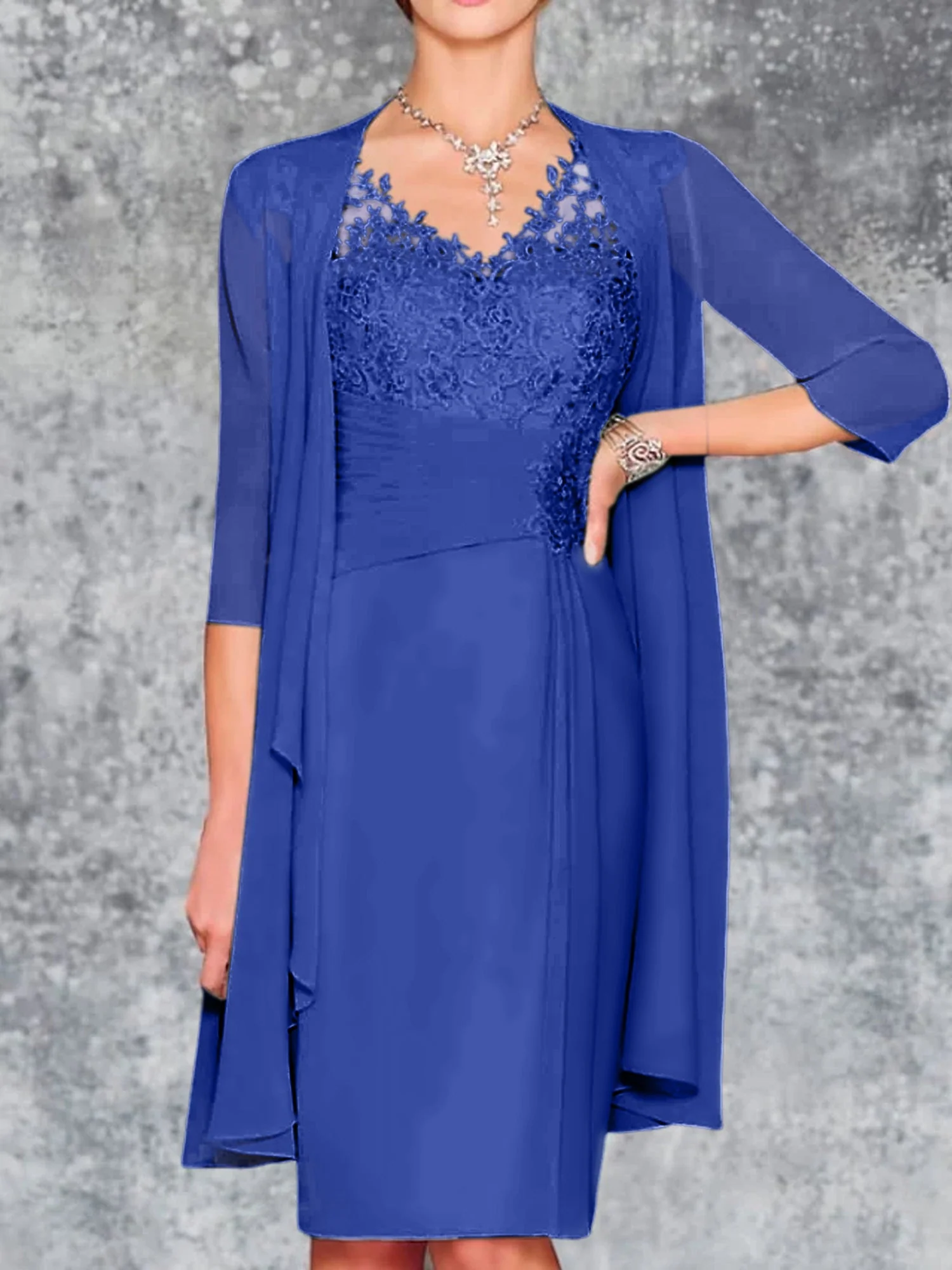 Sheath/Column V-Neck Knee-Length Mother of the Bride Dresses - Image 36
