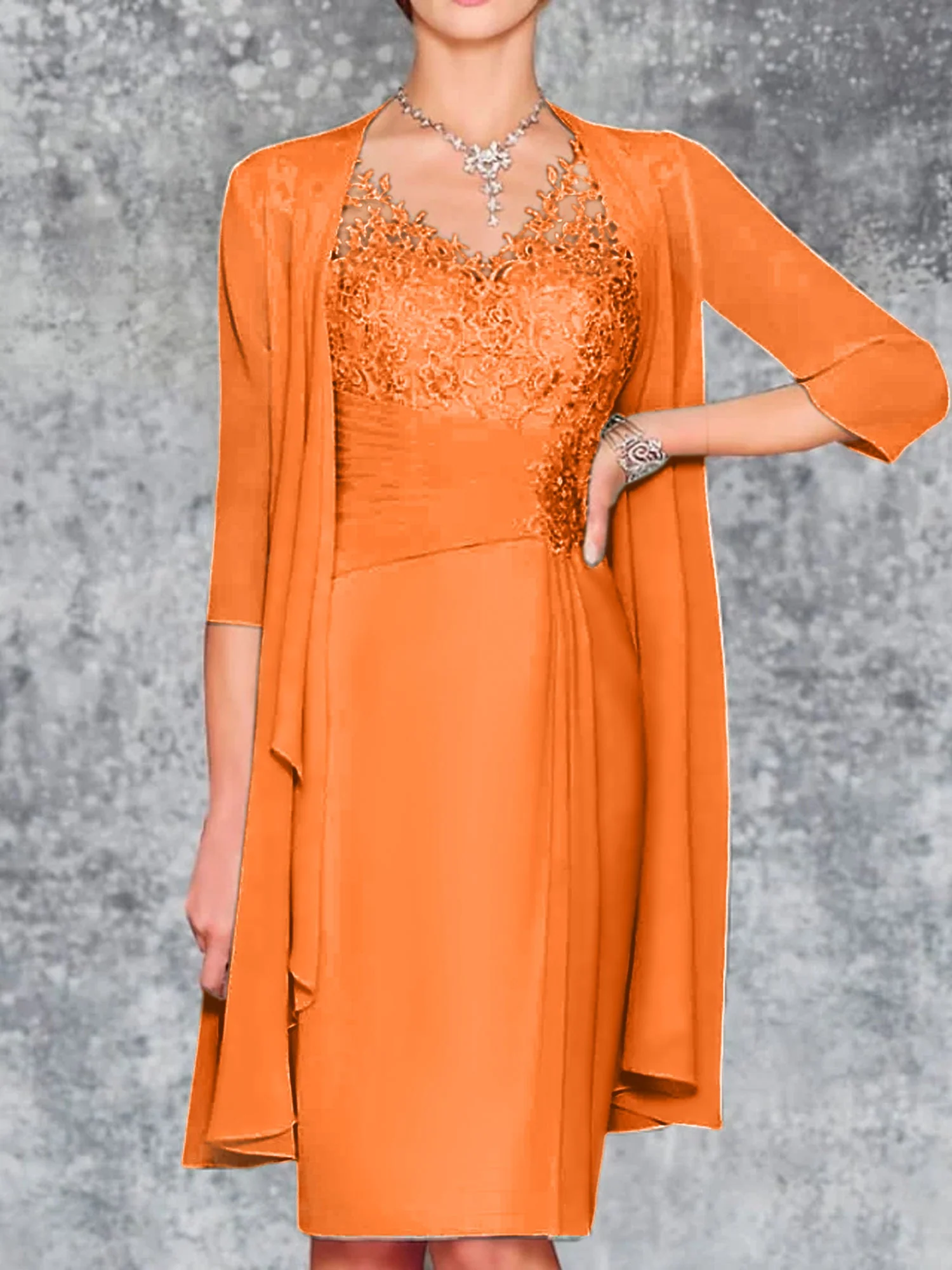 Sheath/Column V-Neck Knee-Length Mother of the Bride Dresses - Image 47