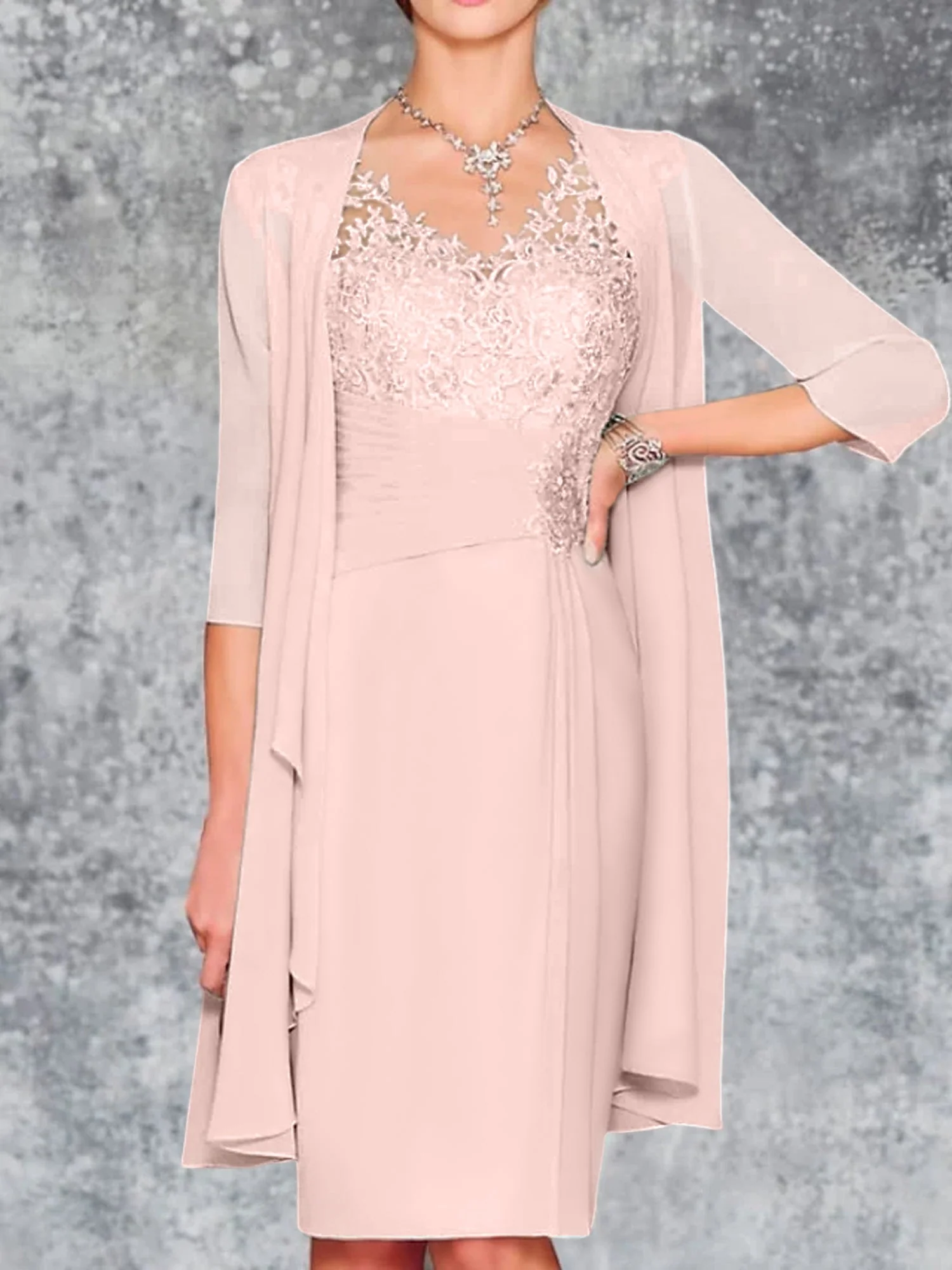 Sheath/Column V-Neck Knee-Length Mother of the Bride Dresses - Image 51