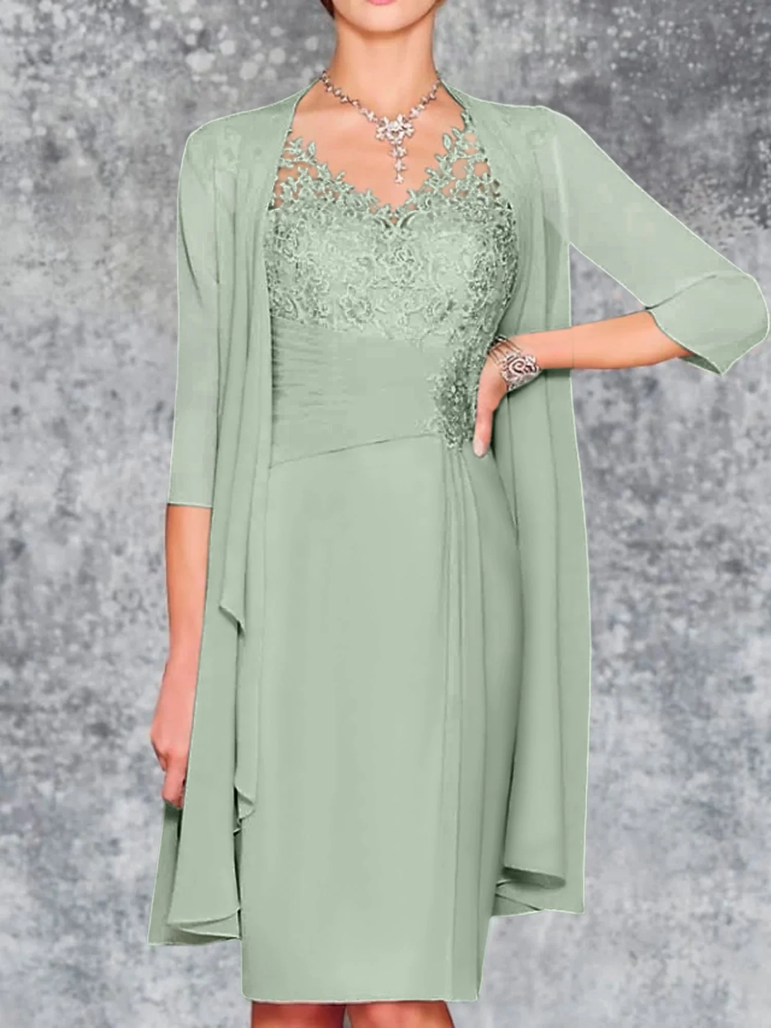 Sheath/Column V-Neck Knee-Length Mother of the Bride Dresses - Image 58
