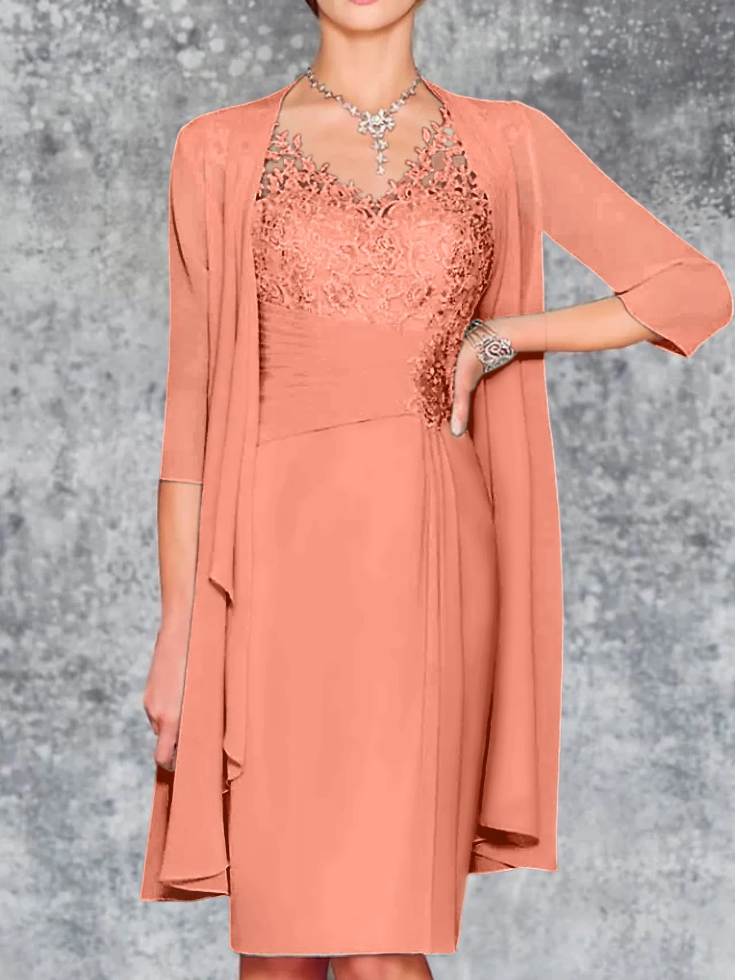 Sheath/Column V-Neck Knee-Length Mother of the Bride Dresses - Image 59