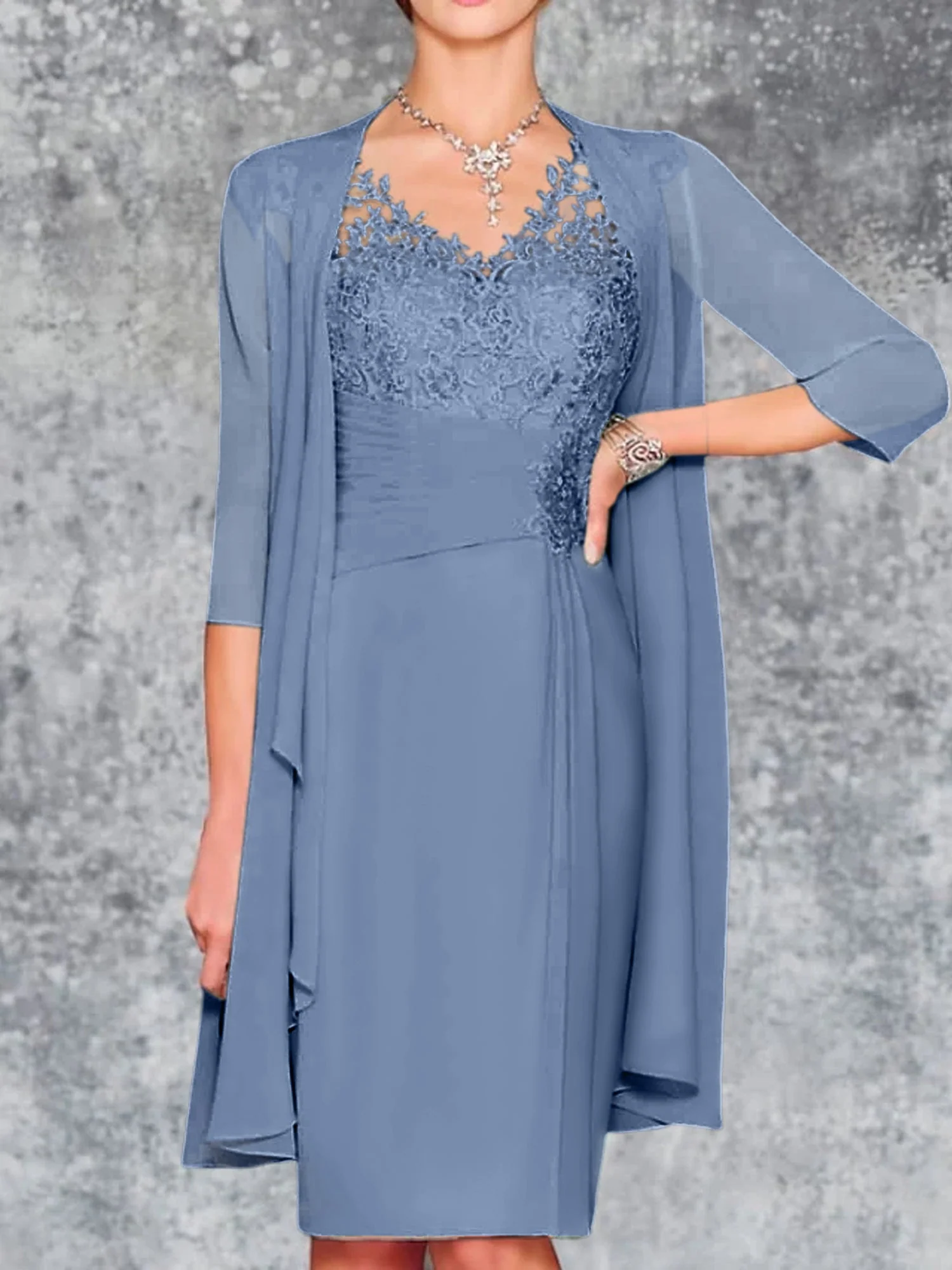 Sheath/Column V-Neck Knee-Length Mother of the Bride Dresses - Image 64