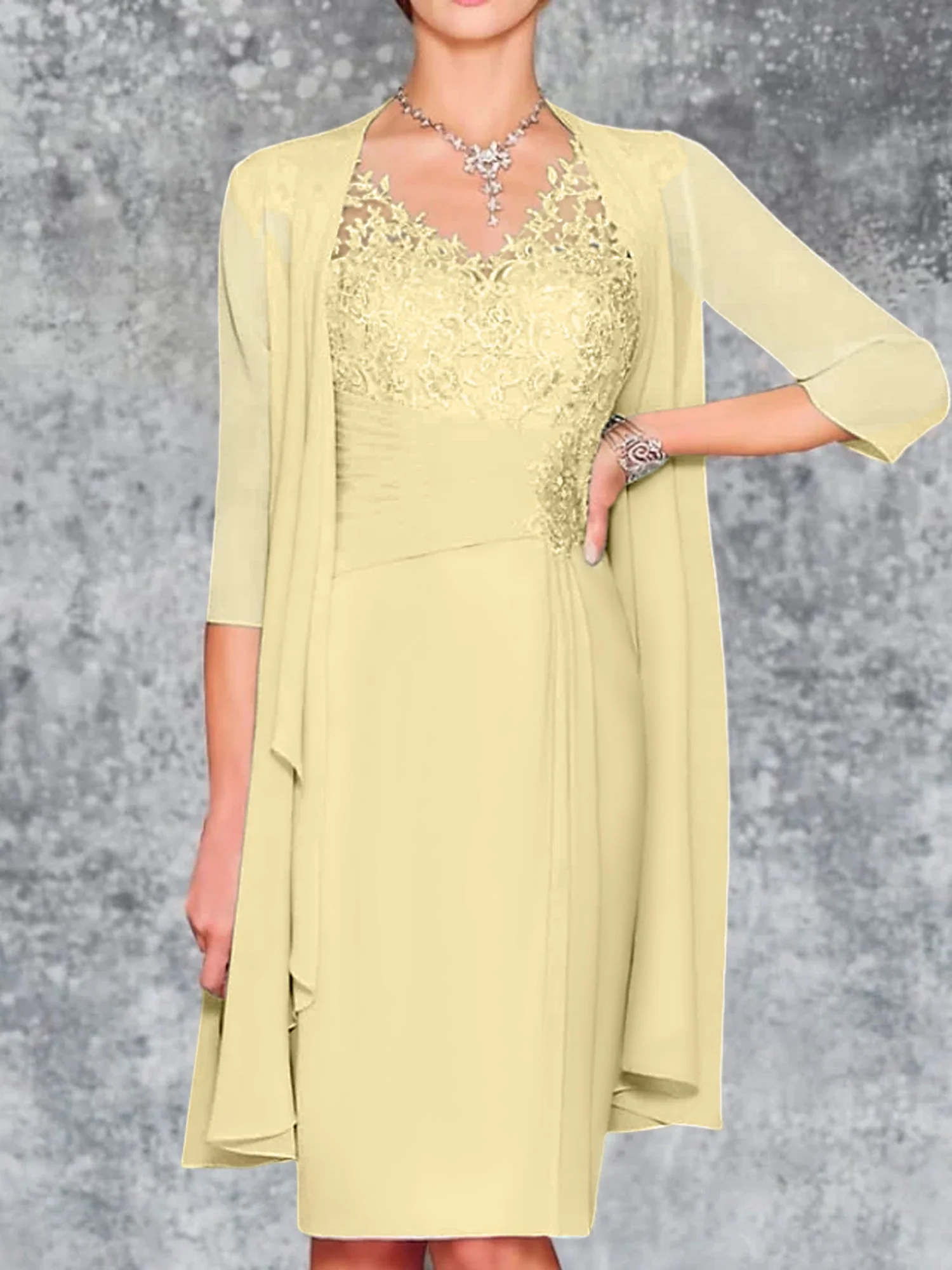 Sheath/Column V-Neck Knee-Length Mother of the Bride Dresses - Image 71