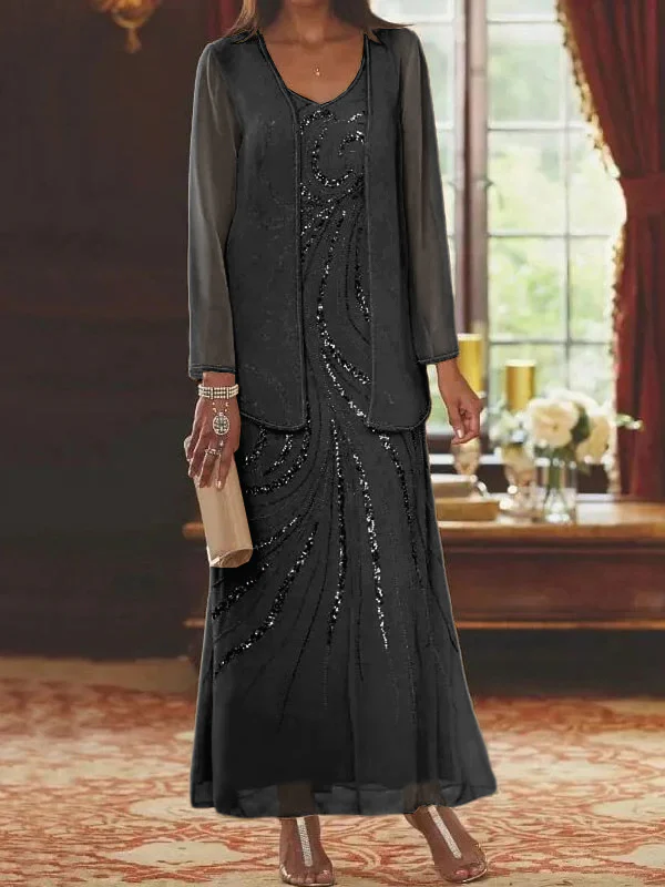 Sheath/Column V-Neck Mother of the Bride Dresses with Wraps - Image 10