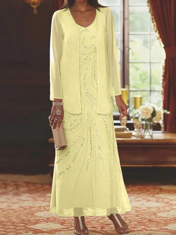 Sheath/Column V-Neck Mother of the Bride Dresses with Wraps - Image 14