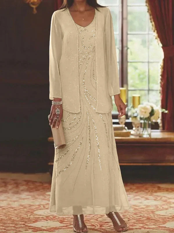 Sheath/Column V-Neck Mother of the Bride Dresses with Wraps - Image 15