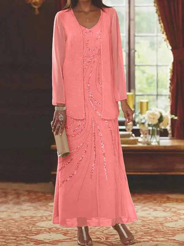 Sheath/Column V-Neck Mother of the Bride Dresses with Wraps - Image 16
