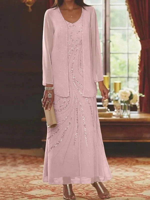 Sheath/Column V-Neck Mother of the Bride Dresses with Wraps - Image 20
