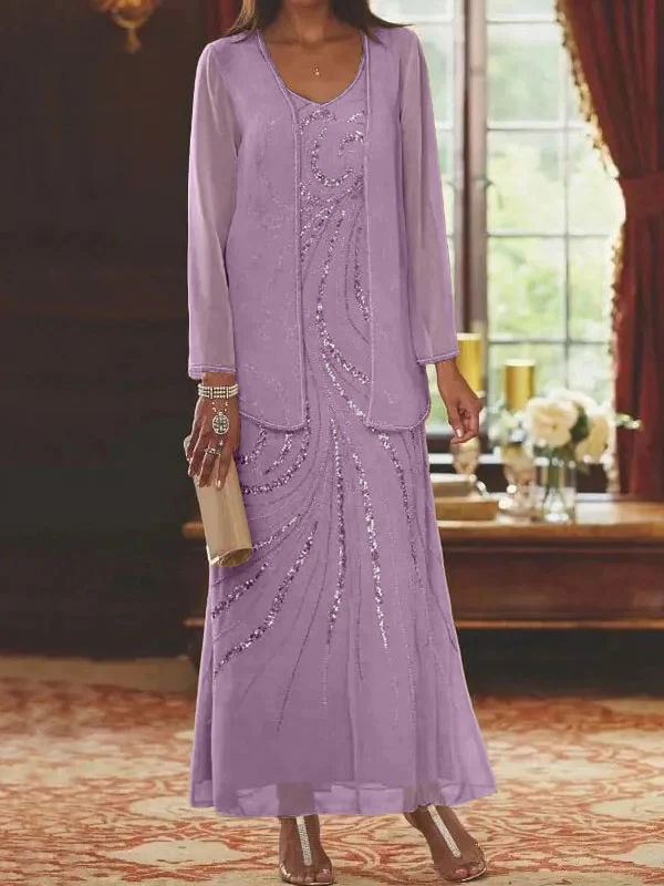 Sheath/Column V-Neck Mother of the Bride Dresses with Wraps - Image 21