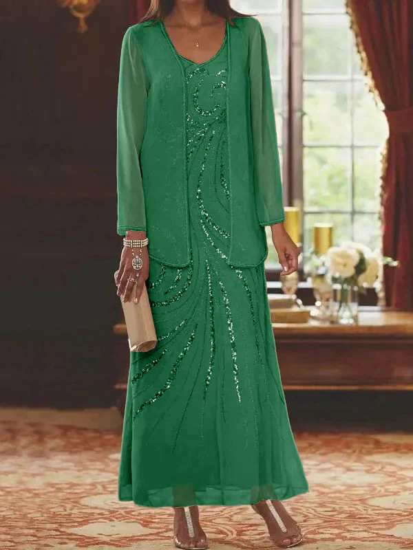 Sheath/Column V-Neck Mother of the Bride Dresses with Wraps - Image 24