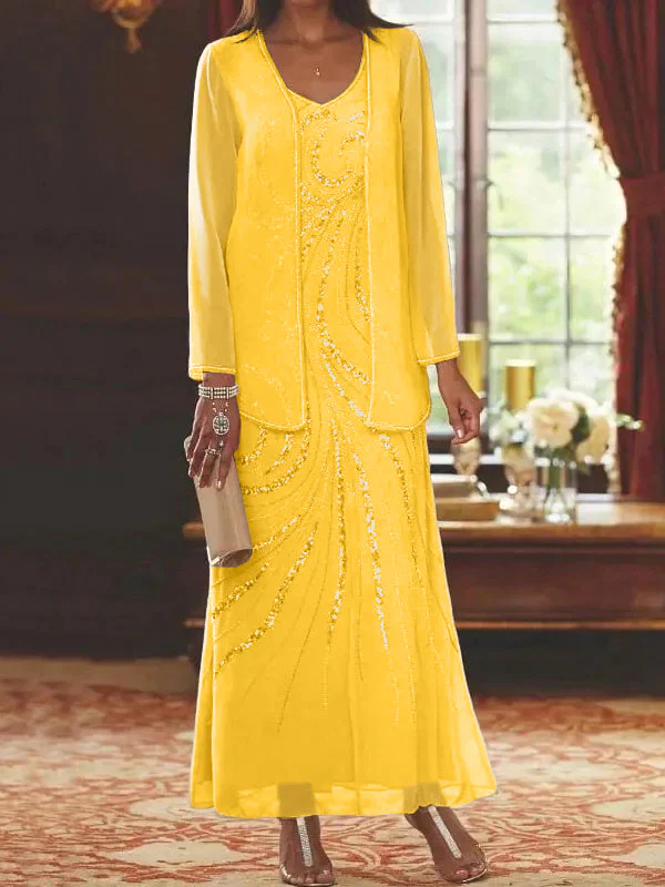 Sheath/Column V-Neck Mother of the Bride Dresses with Wraps - Image 28