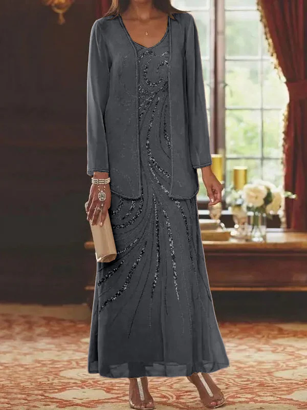 Sheath/Column V-Neck Mother of the Bride Dresses with Wraps - Image 30